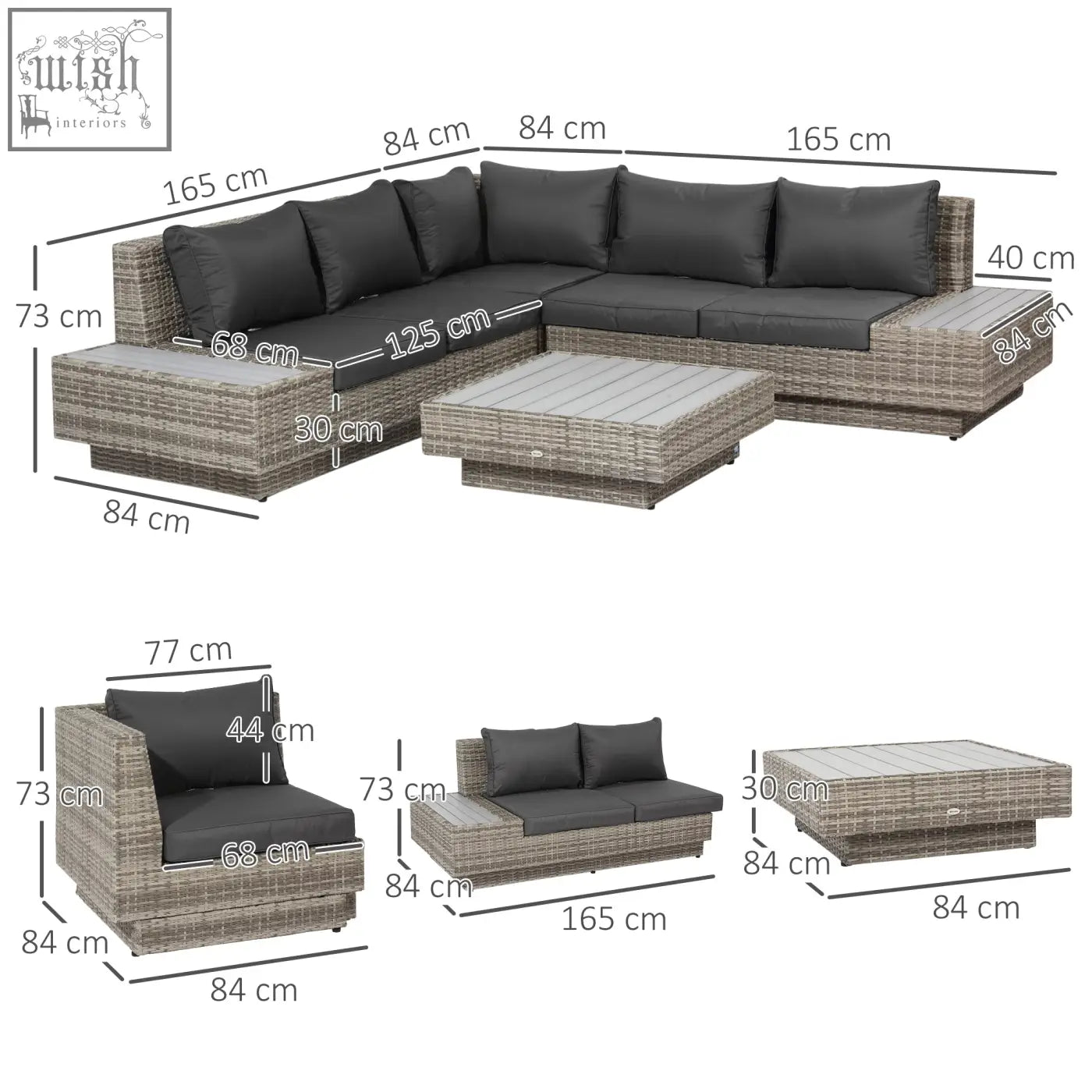 Outsunny gray woven wicker outdoor corner sofa set with two loveseats black cushions and matching coffee table