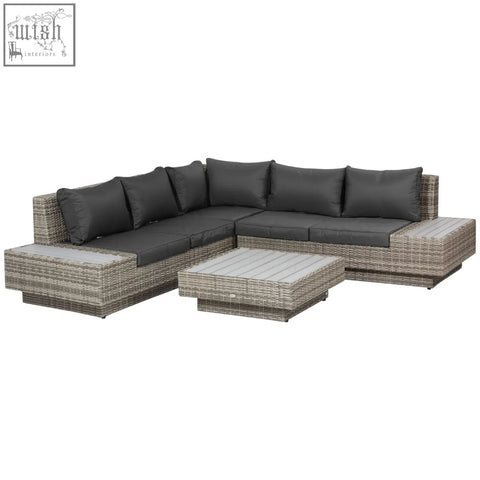 Light grey outsunny corner sofa set with gray woven wicker two loveseats and matching coffee table for outdoors