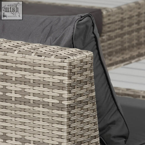 Gray woven wicker outdoor armchair with dark gray cushion from outsunny corner sofa set with two loveseats and coffee table