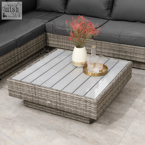 Gray wicker coffee table with white glossy slatted top from outsunny corner sofa set with two loveseats