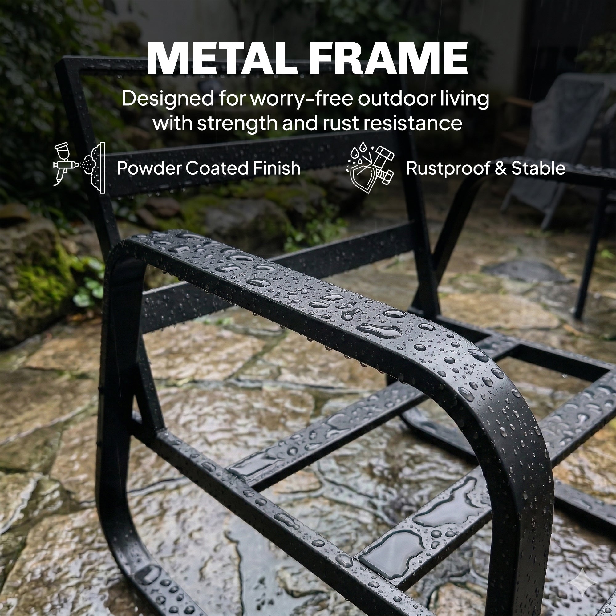 Black powder-coated metal frame outdoor chair from outSunny garden furniture sofa set with rustproof stable design