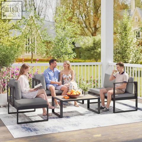 Modern outsunny garden sofa set with plush gray cushions and powder-coated steel frame including coffee table