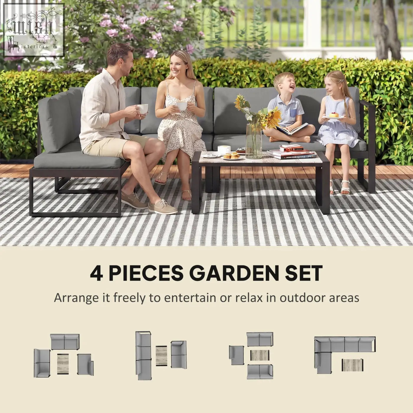 Gray outdoor garden sofa set with powder-coated steel frame and coffee table for balcony from Outsunny