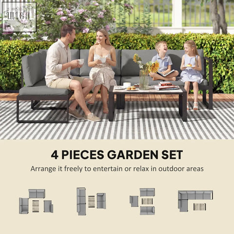 Gray outdoor garden sofa set with powder-coated steel frame and coffee table for balcony from Outsunny