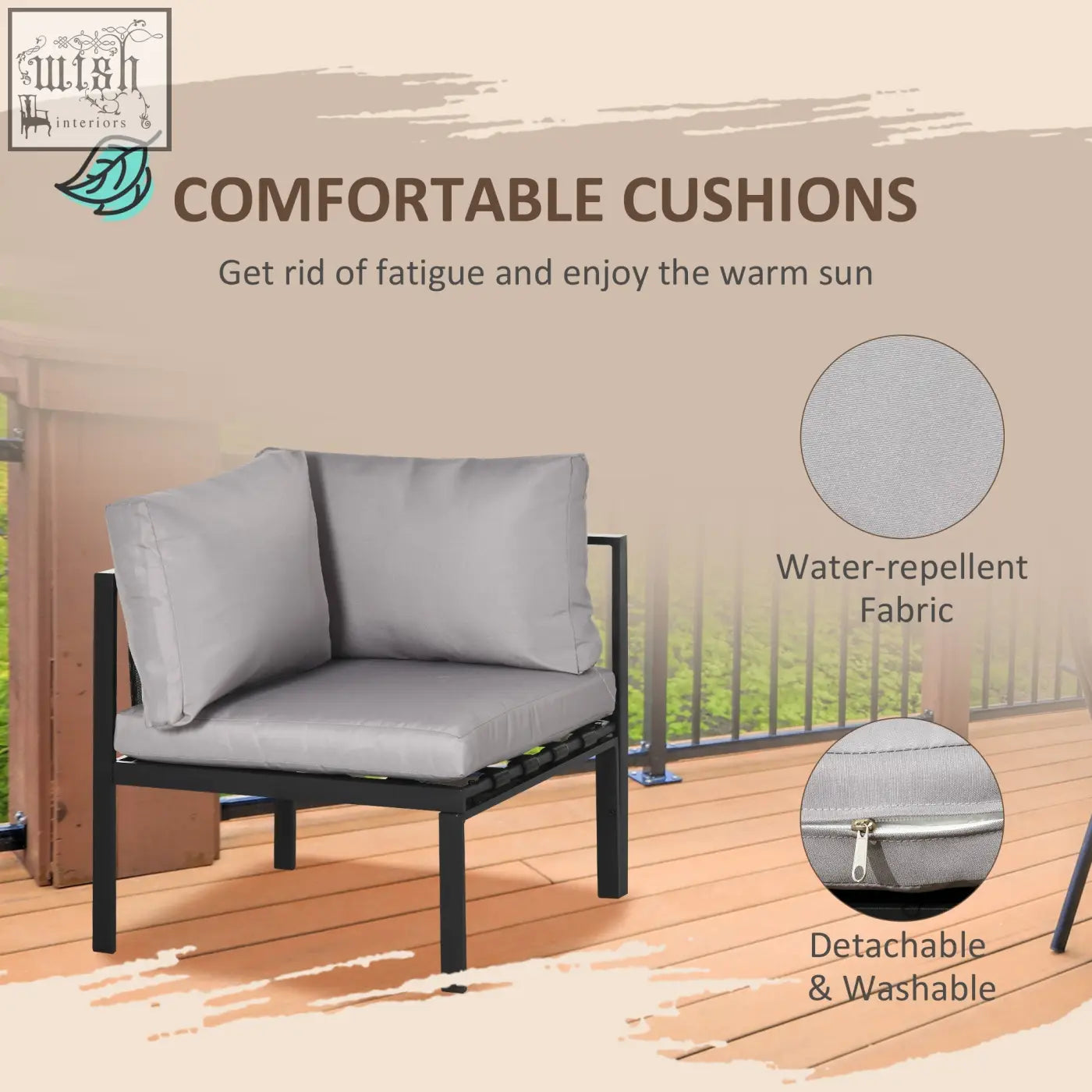 Outsunny light grey corner sofa with breathable mesh cushions and detachable washable fabric on black metal frame