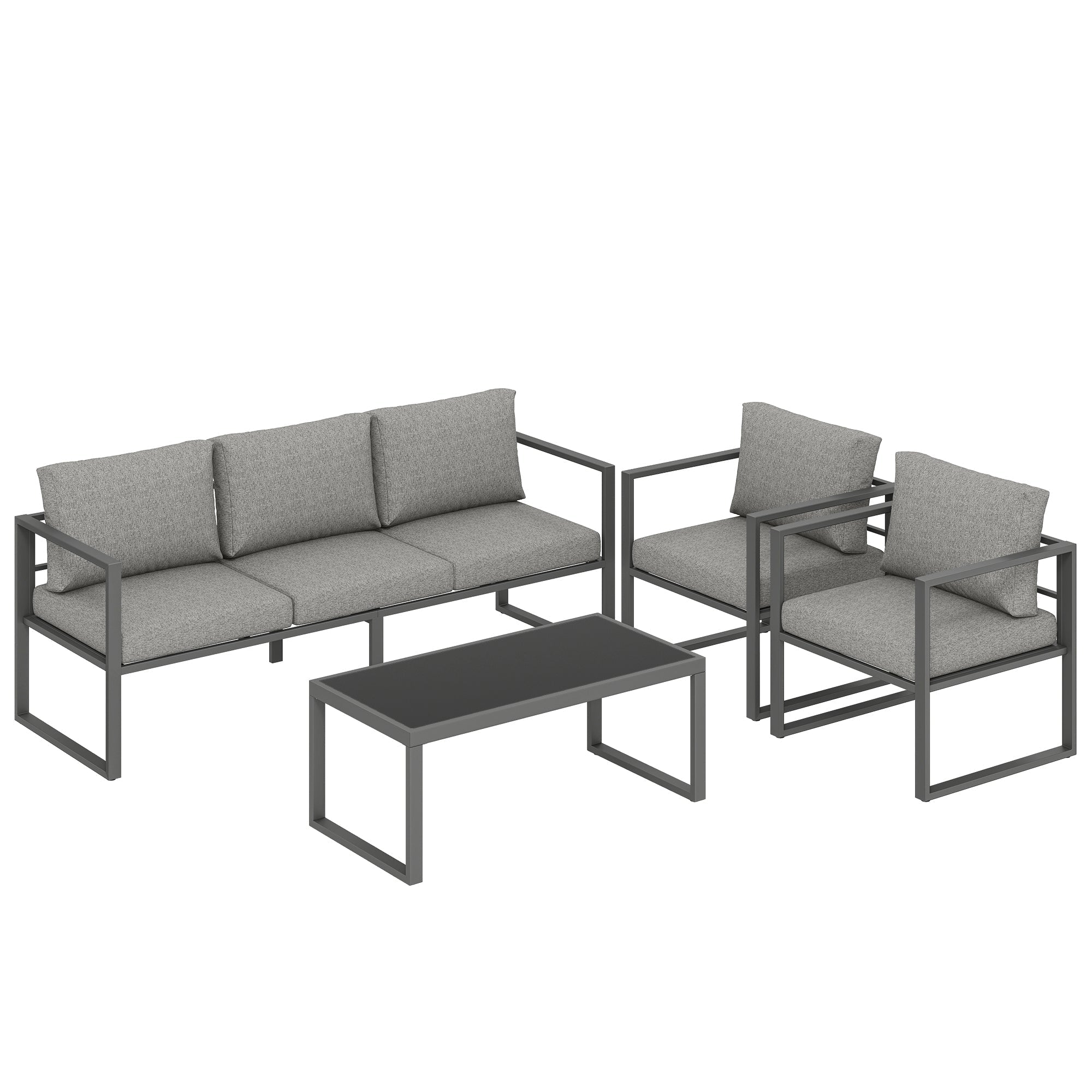 Outsunny 4 piece gray outdoor patio furniture set with metal frame cushions coffee table 60d x 62h for garden use
