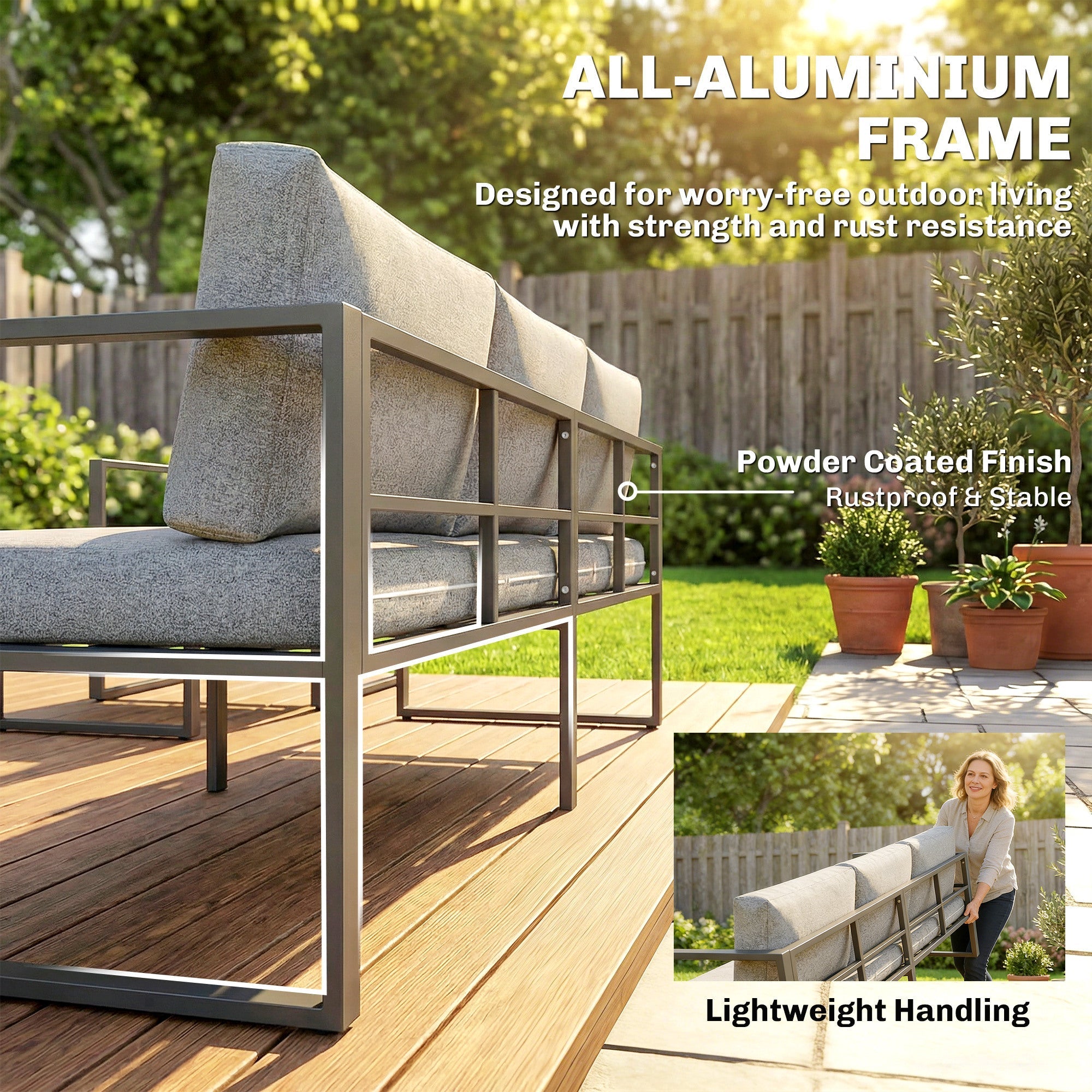 Modern outsunny 4 piece outdoor garden furniture set with sleek gray aluminum frame sofa armchairs and coffee table 60d x 62h