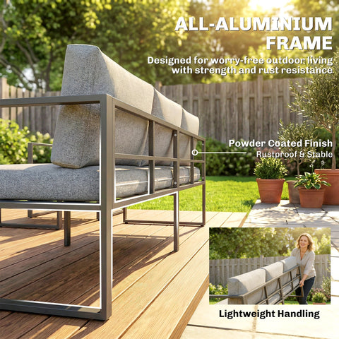 Modern outsunny 4 piece outdoor garden furniture set with sleek gray aluminum frame sofa armchairs and coffee table 60d x 62h
