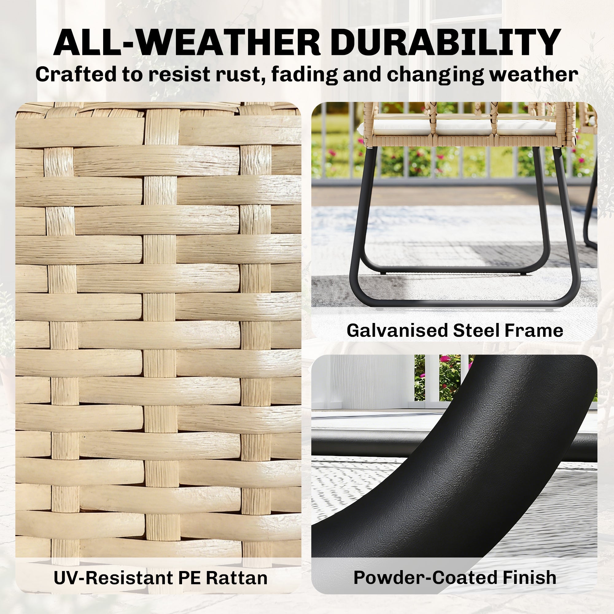 Beige woven pe rattan outdoor chair with black steel frame part of outsunny 4 piece patio furniture set 60d x 83h