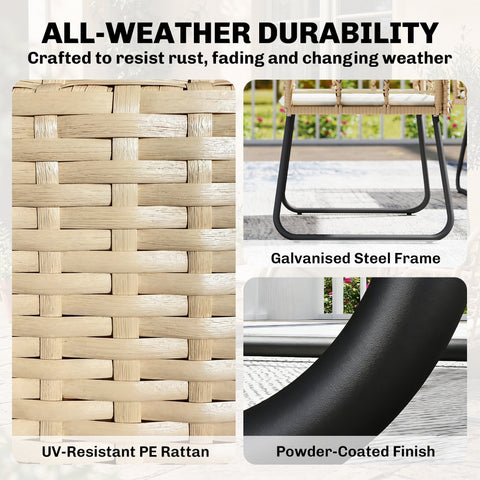 Beige woven pe rattan outdoor chair with black steel frame part of outsunny 4 piece patio furniture set 60d x 83h
