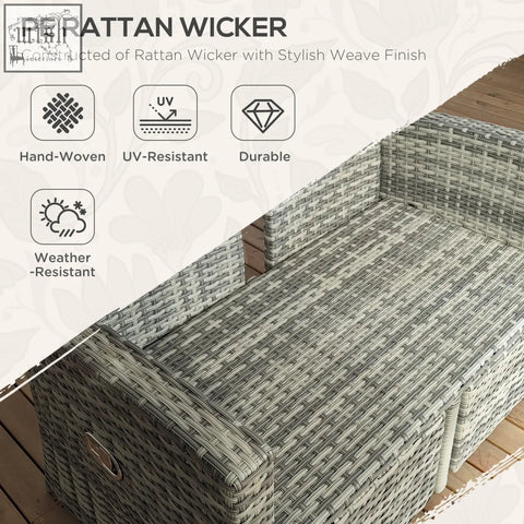 Gray pe rattan wicker outdoor bench with woven texture and galvanised steel frame in outsunny light grey furniture set