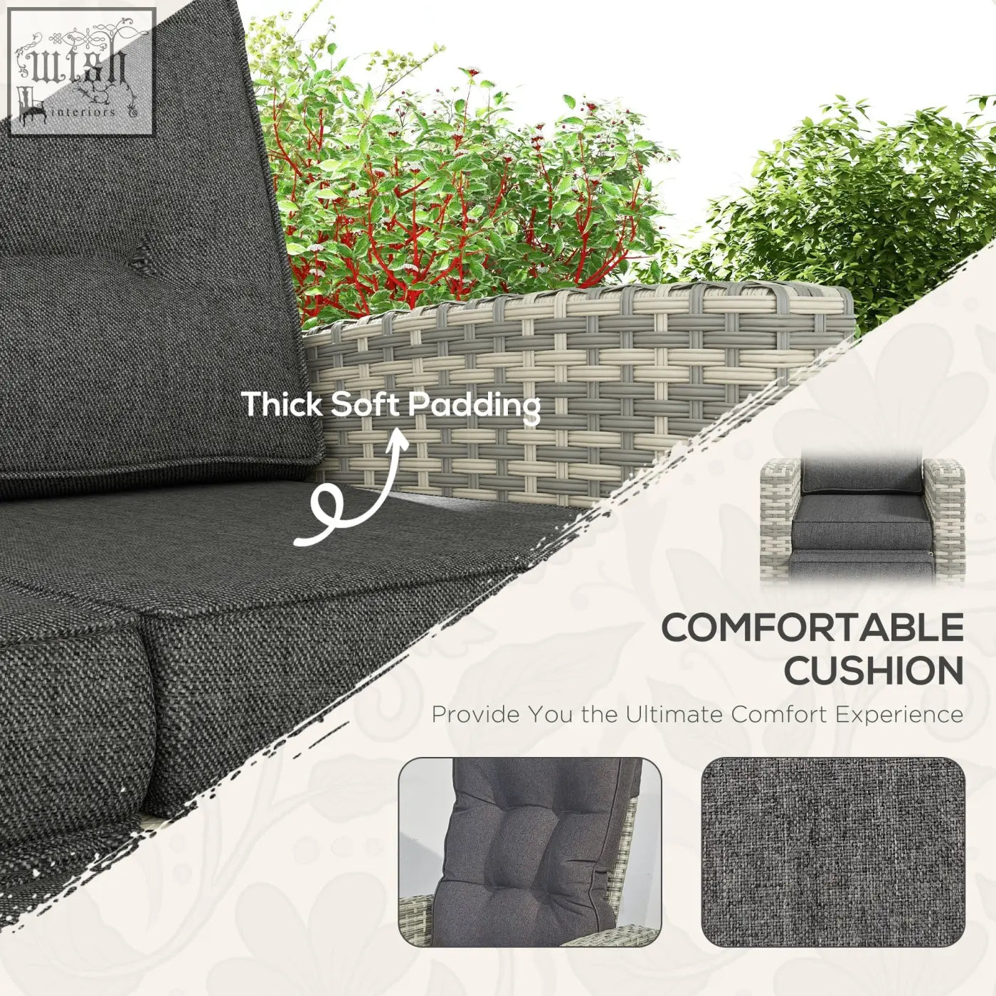 Dark gray cushion with thick soft padding and textured fabric for outsunny rattan garden furniture set with coffee table