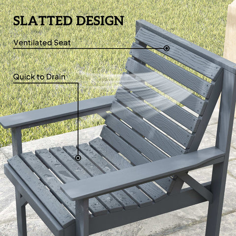 Gray slatted outdoor chair with ventilated seat and quick-to-drain design in outsunny garden furniture set with coffee table