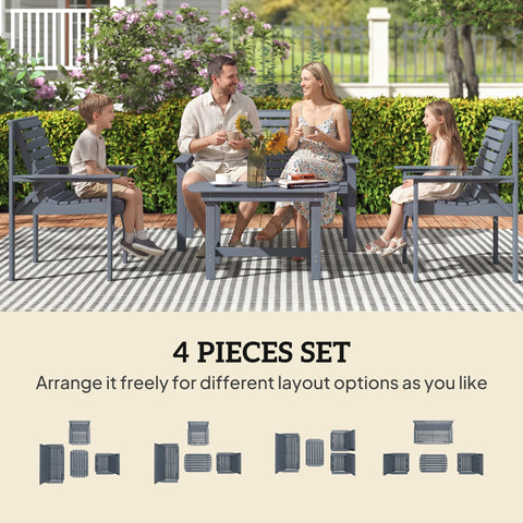 Outsunny 4 piece gray wooden garden furniture set with loveseat armchairs and coffee table for outdoor use