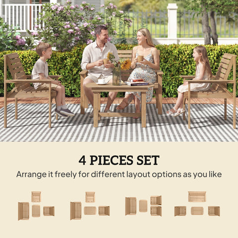 Light brown natural wood outdoor furniture set with slatted design and matching coffee table by outsunny