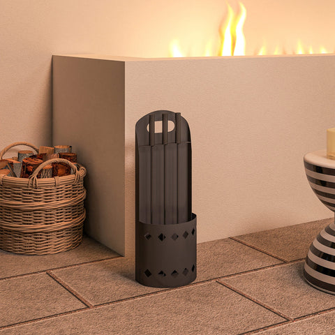 Dark gray metal firewood holder with handle and diamond cutouts from outsunny fireplace companion set four-piece set includes