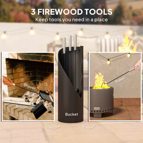 Black metal firewood tool holder with three slots for shovel broom and poker in outsunny four-piece companion set