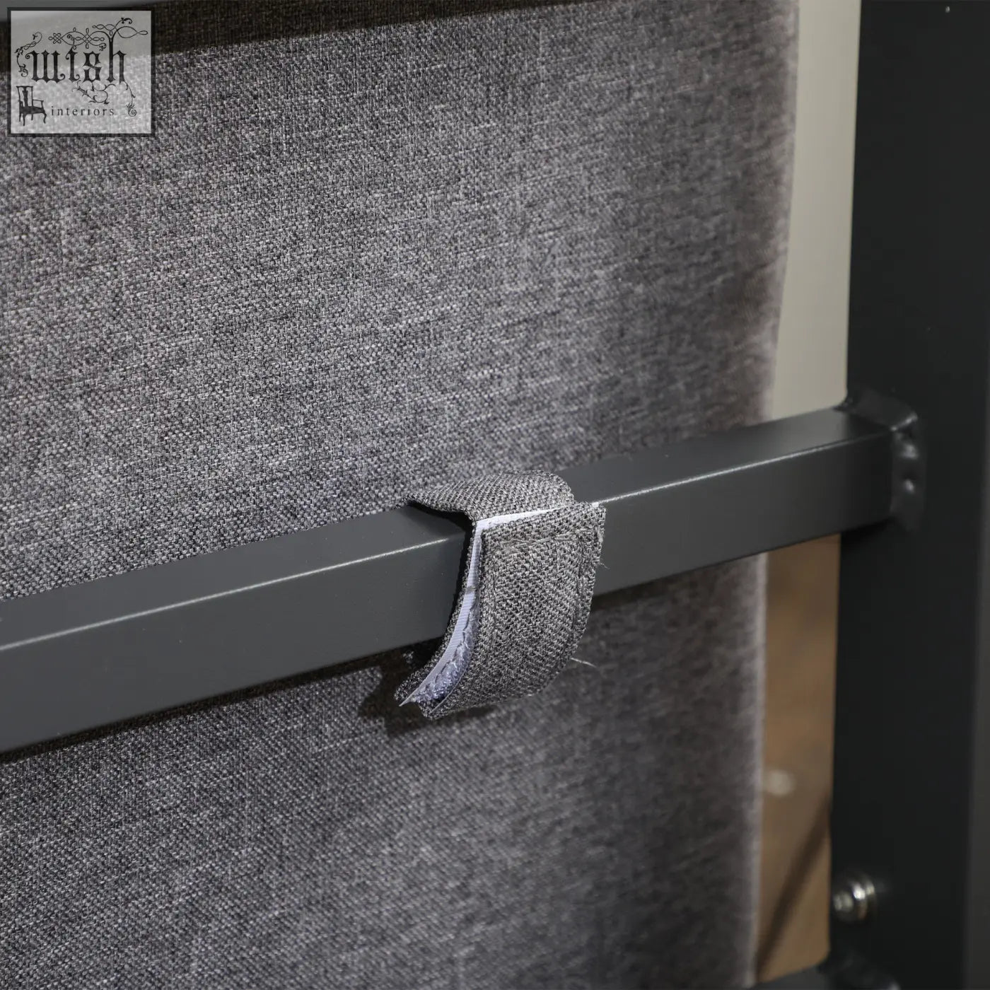 Gray textured fabric strap securing dark gray aluminum frame of outsunny single sofa or coffee table set