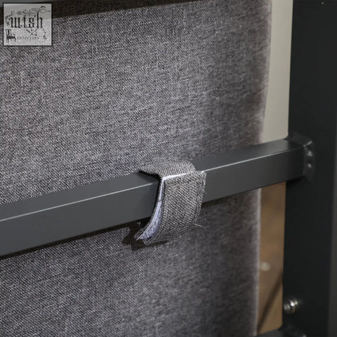 Gray textured fabric strap securing dark gray aluminum frame of outsunny single sofa or coffee table set