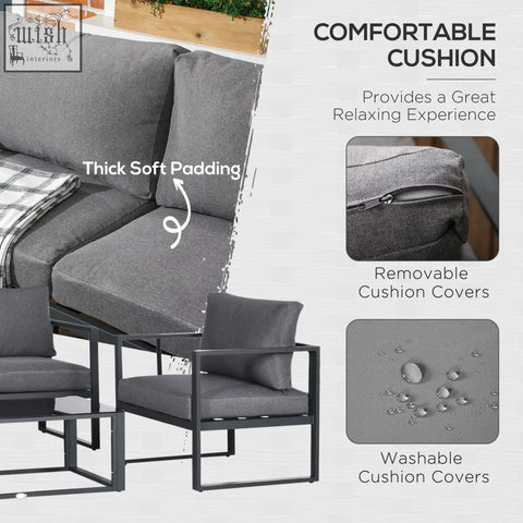 Gray outsunny outdoor sectional sofa with thick cushions and removable covers includes coffee table single sofa two chairs
