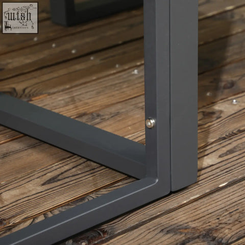 Dark gray metal table leg with silver screw on outsunny aluminium frame coffee table from garden sofa set