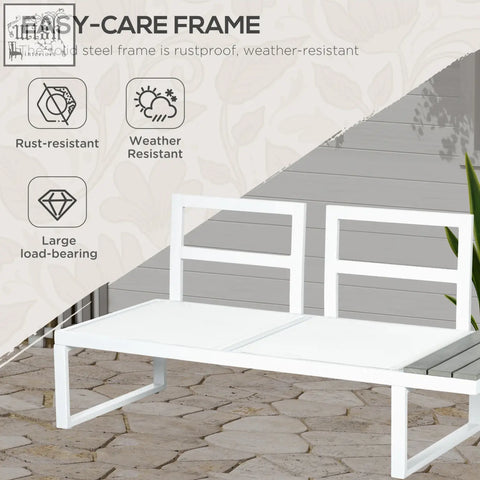 White outdoor bench with powder coated steel frame and weather resistant design from outsunny patio corner sofa set with coffee table