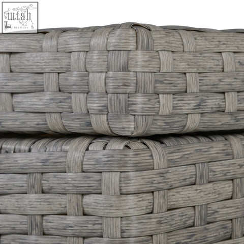 Gray woven wicker storage box with textured rustic finish in outsunny 4 piece rattan garden furniture set with powder coated metal frame
