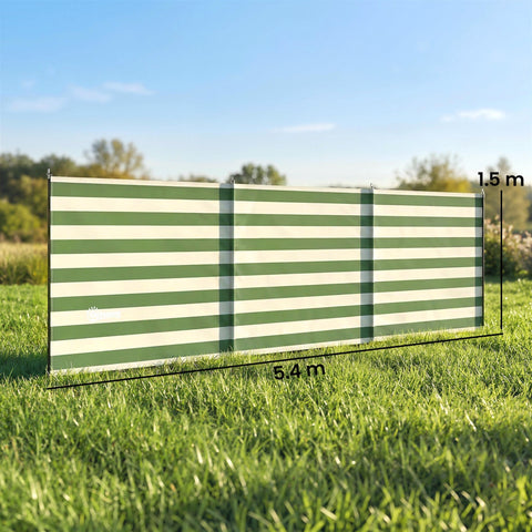 Outsunny army green and cream striped outdoor privacy screen with steel poles guy ropes and carry bag for camping windbreaks
