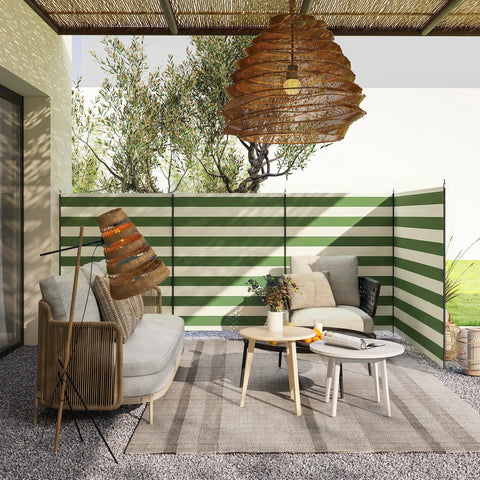Woven rattan pendant light with honeycomb design and warm amber glow shown with outsunny army green camping windbreak with steel poles carry bag and guy ropes