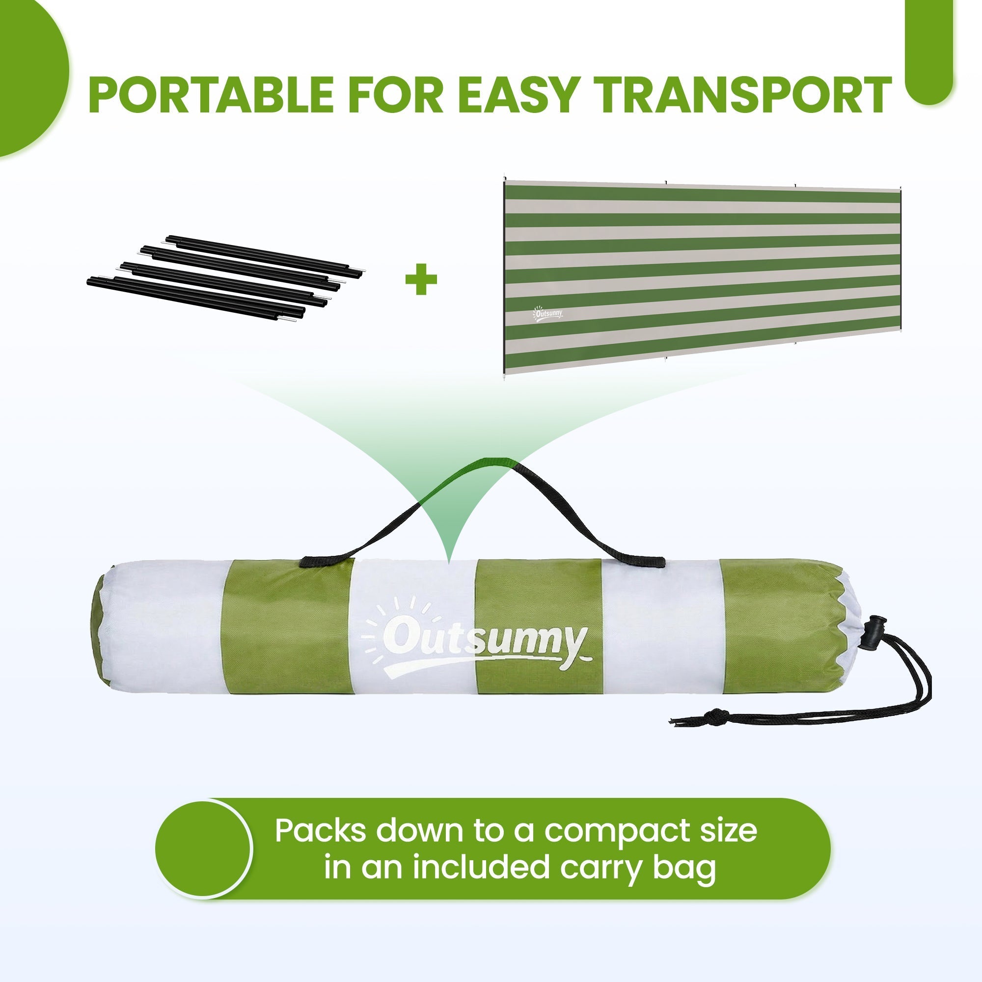 Compact olive and white striped carry bag for outsunny 4 pole camping windbreak with steel poles and guy ropes