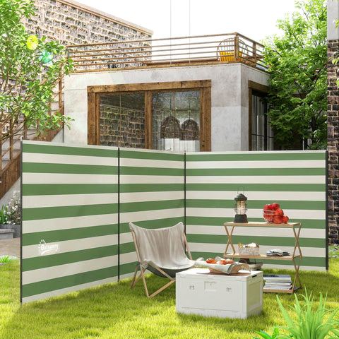 Outsunny 4 pole camping windbreak in green and white stripes with steel poles guy ropes and carry bag for outdoor use
