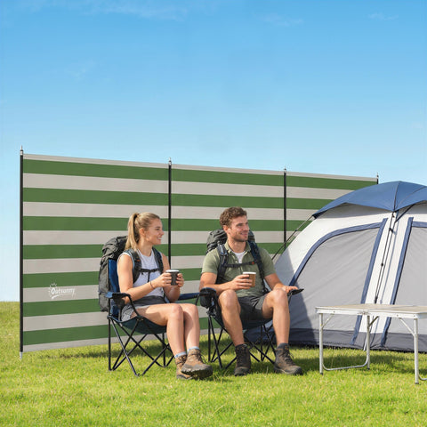 Green and white striped outsunny camping windbreak with steel poles guy ropes and carry bag for outdoor privacy