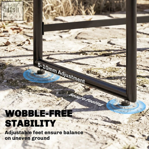 Black metal frame with adjustable feet for wobble free stability on the outsunny garden dining set