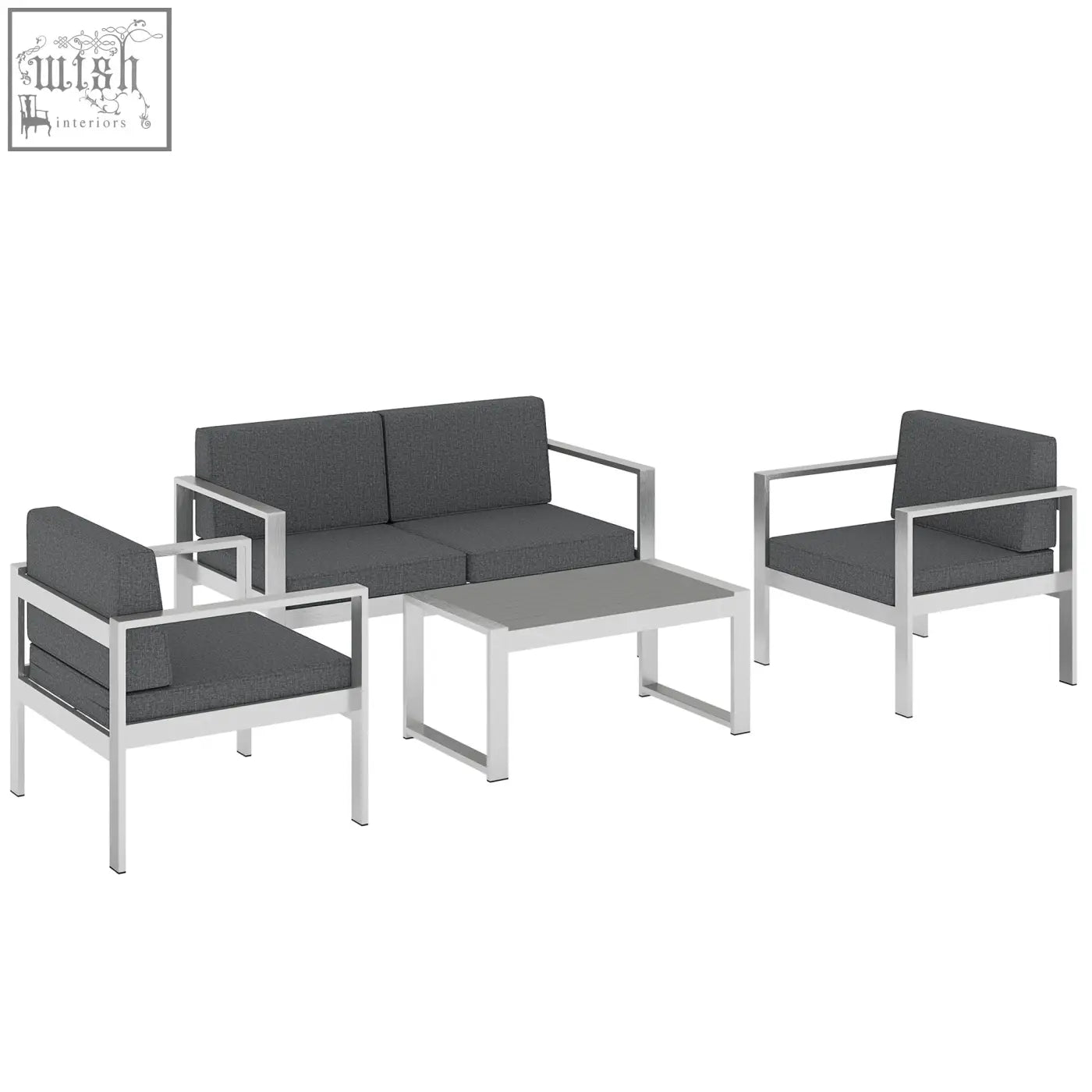 Outsunny 4 seater garden furniture set with brushed aluminium frame dark grey olefin cushions and matching coffee table