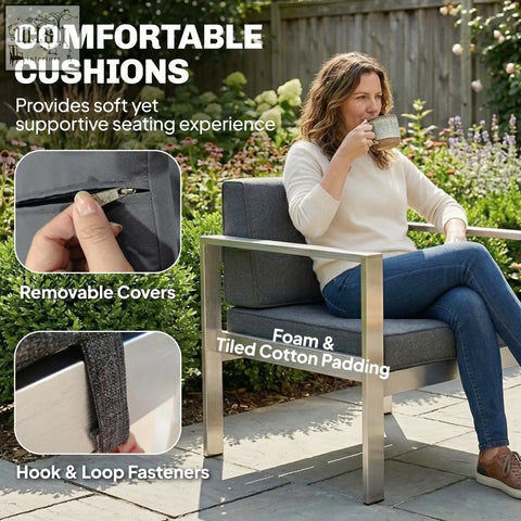 Gray upholstered outdoor armchair with brushed aluminium frame and removable cushions from outsunny furniture set