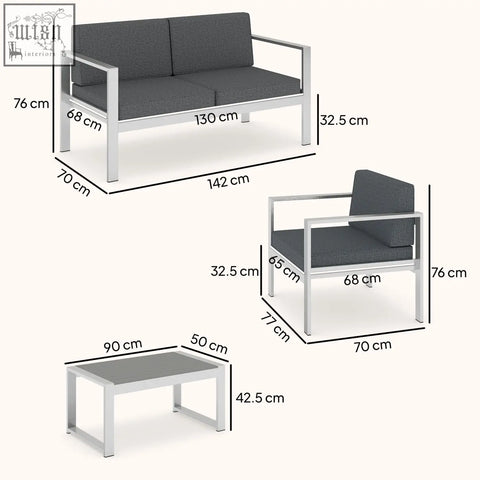 Modern 4 seater outdoor furniture set with brushed aluminium frame and dark grey olefin cushions by Outsunny
