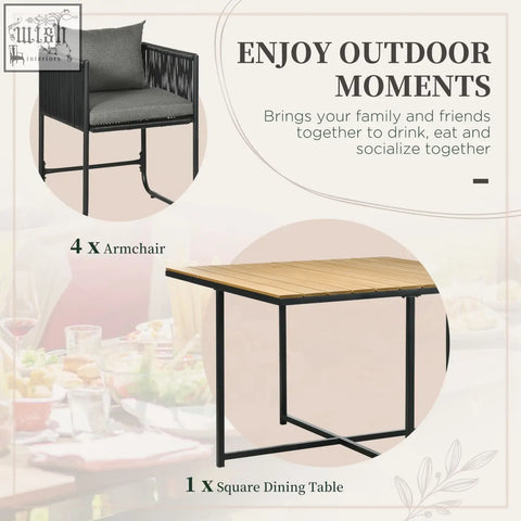 Black woven armchair with gray cushion from outsunny 4 seater rattan cube garden furniture set for outdoor use
