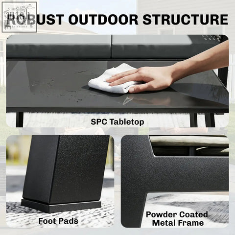 Outsunny 4 seater rattan garden furniture set with black spc glossy tabletop and powder-coated metal frame