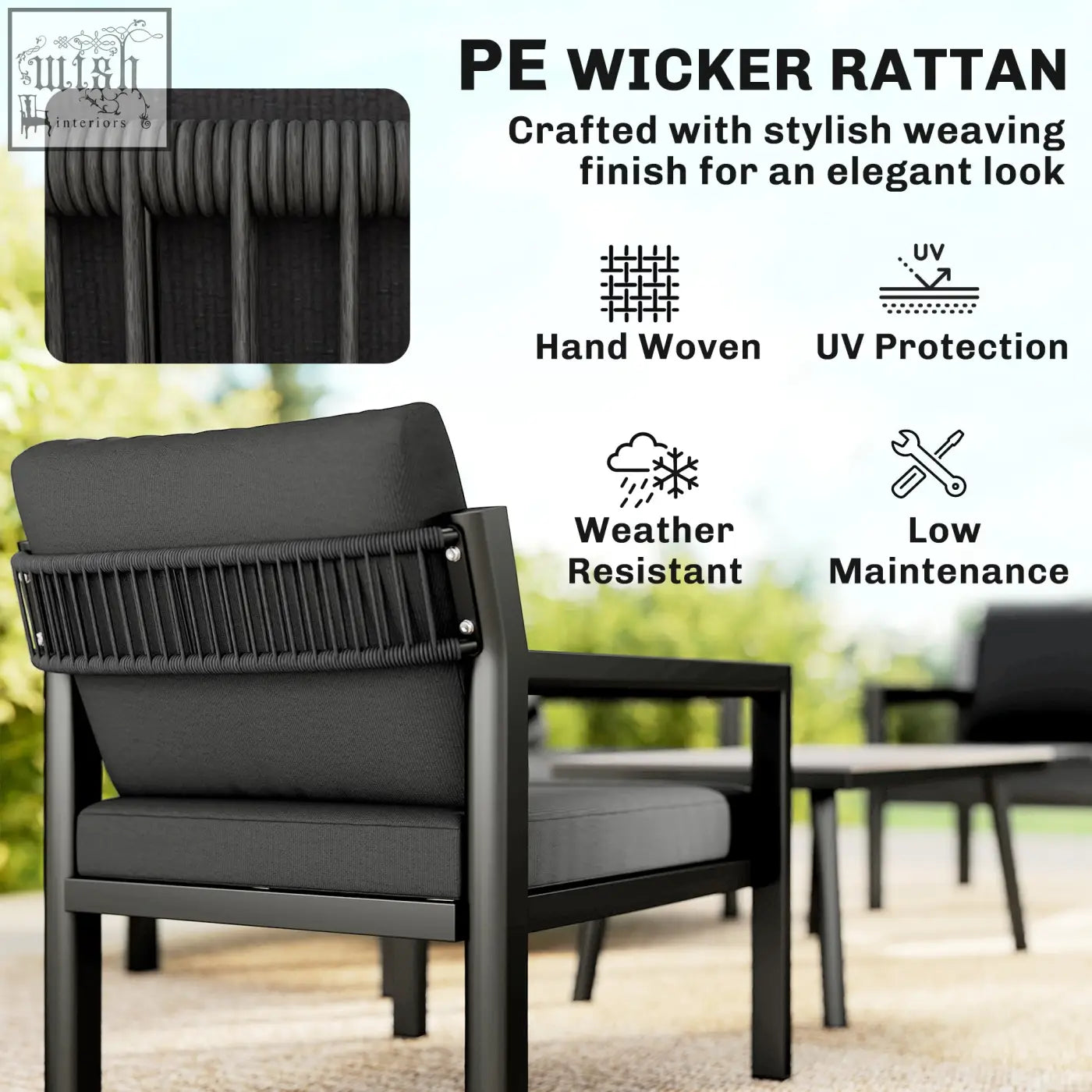 Black pe wicker rattan outdoor chair with handwoven design and weather resistant frame in outsunny rattan garden furniture set