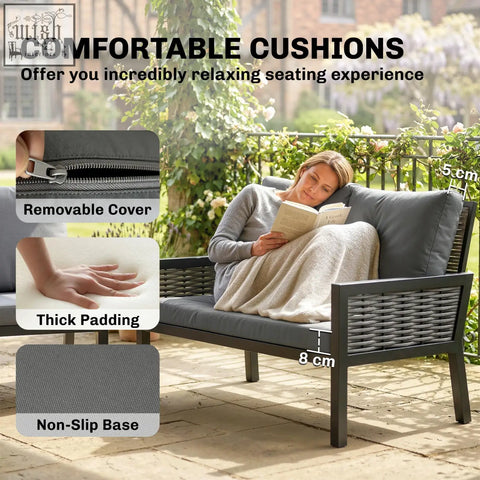 Gray woven rattan garden sofa with thick padding and removable cushion cover from outsunny 4 seater garden furniture set