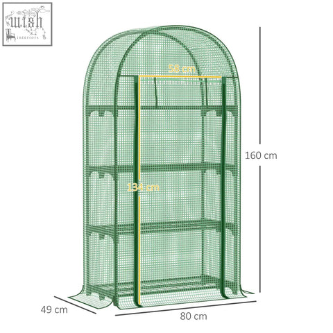 Outsunny 4 tier mini greenhouse with green protective shell metal frame roll-up door and three internal shelves