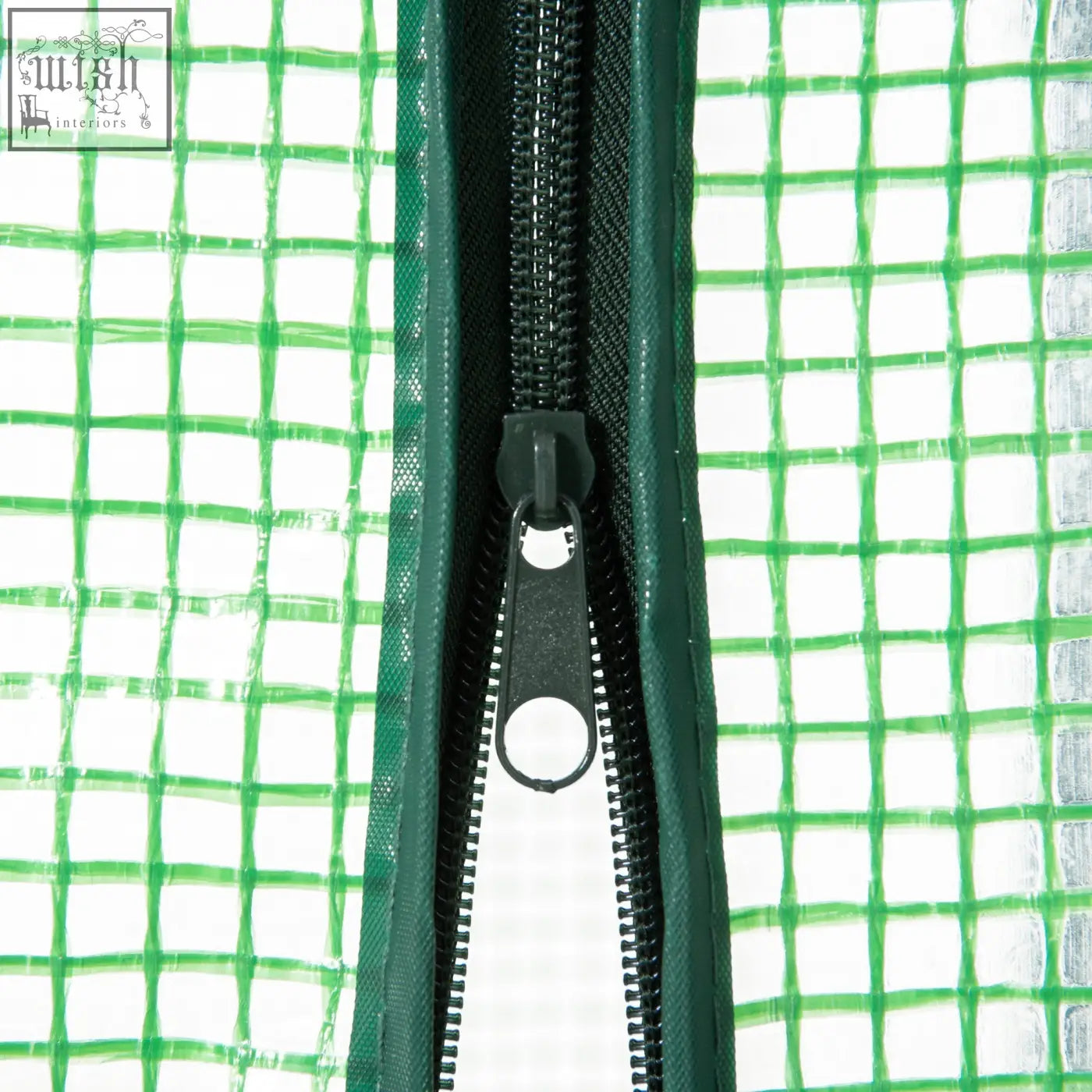 Outsunny 4 tier mini greenhouse with green mesh protective shell, black roll-up door zipper, and sturdy metal frame for gardening
