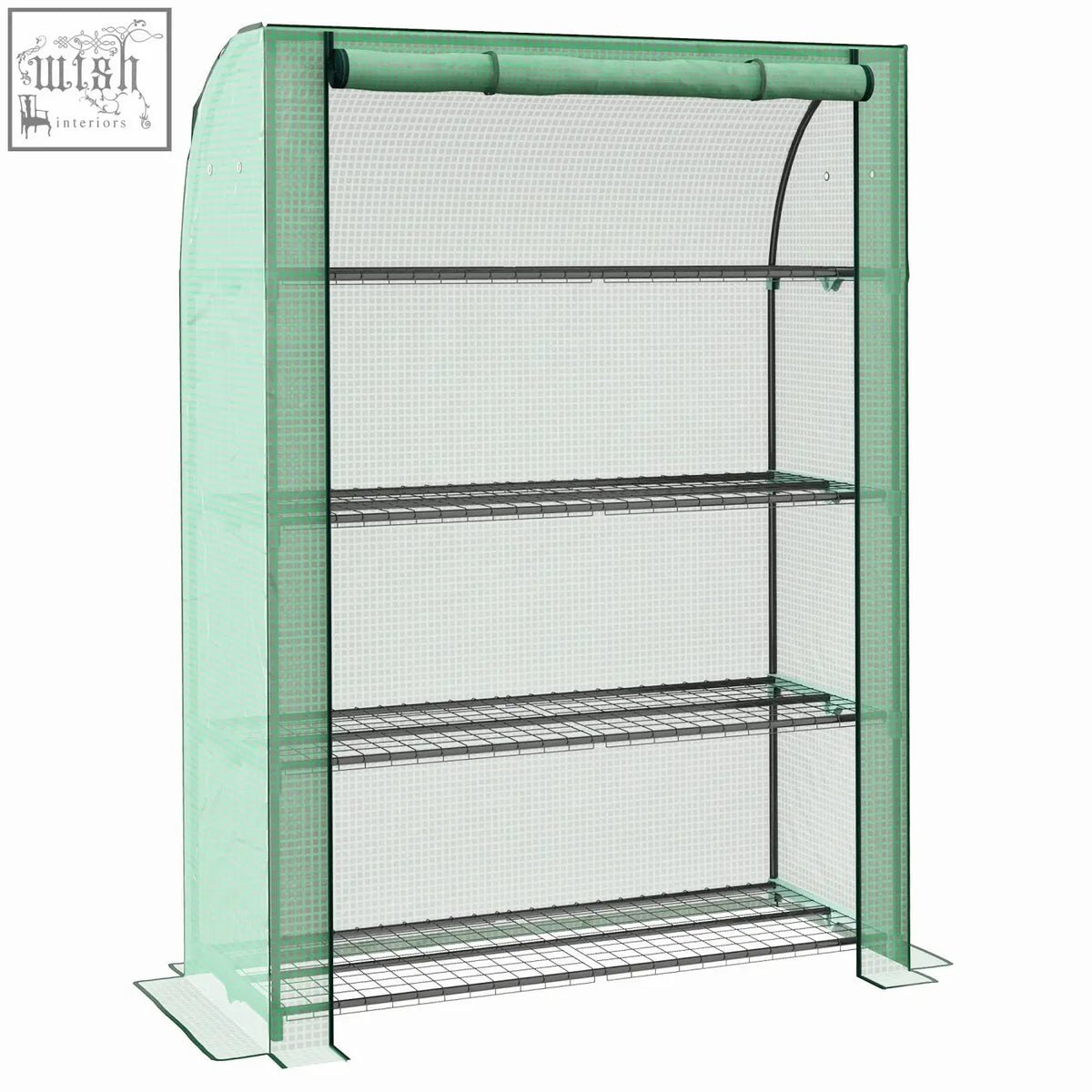 Outsunny 4 tier mini greenhouse with green mesh cover steel frame and four movable wire shelves for indoor outdoor use