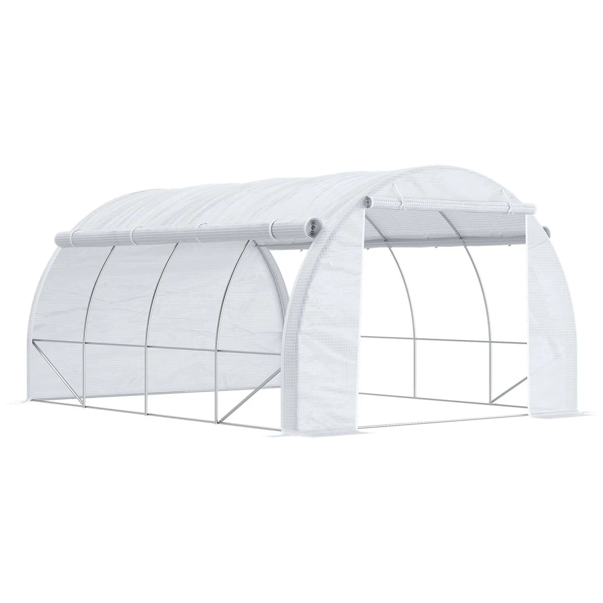 Outsunny white polytunnel greenhouse with roll-up side walls and curved galvanised steel frame for garden use