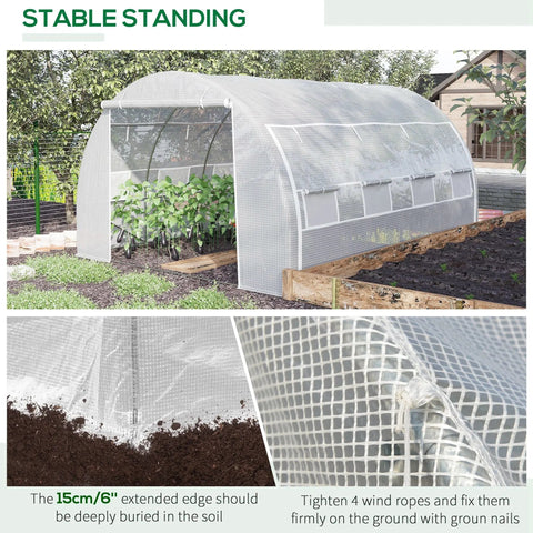 White outsunny polytunnel greenhouse with roll-up side walls and galvanised steel frame for garden use