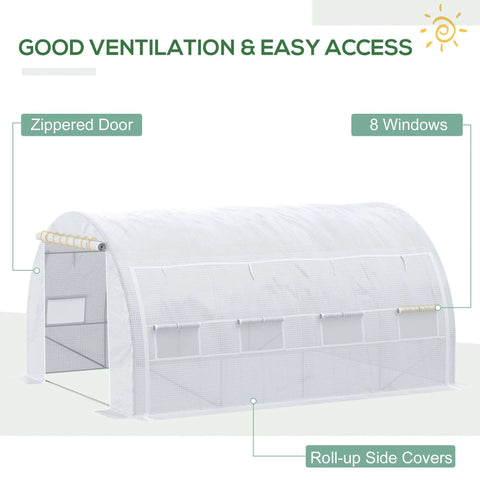 Outsunny white mesh polytunnel greenhouse with zippered door eight windows roll-up side covers and galvanised steel frame
