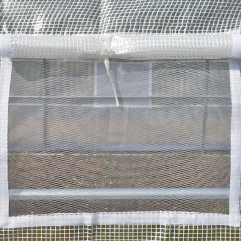 Outsunny white mesh polytunnel greenhouse cover with reinforced edges and rolled-up top on galvanised steel frame