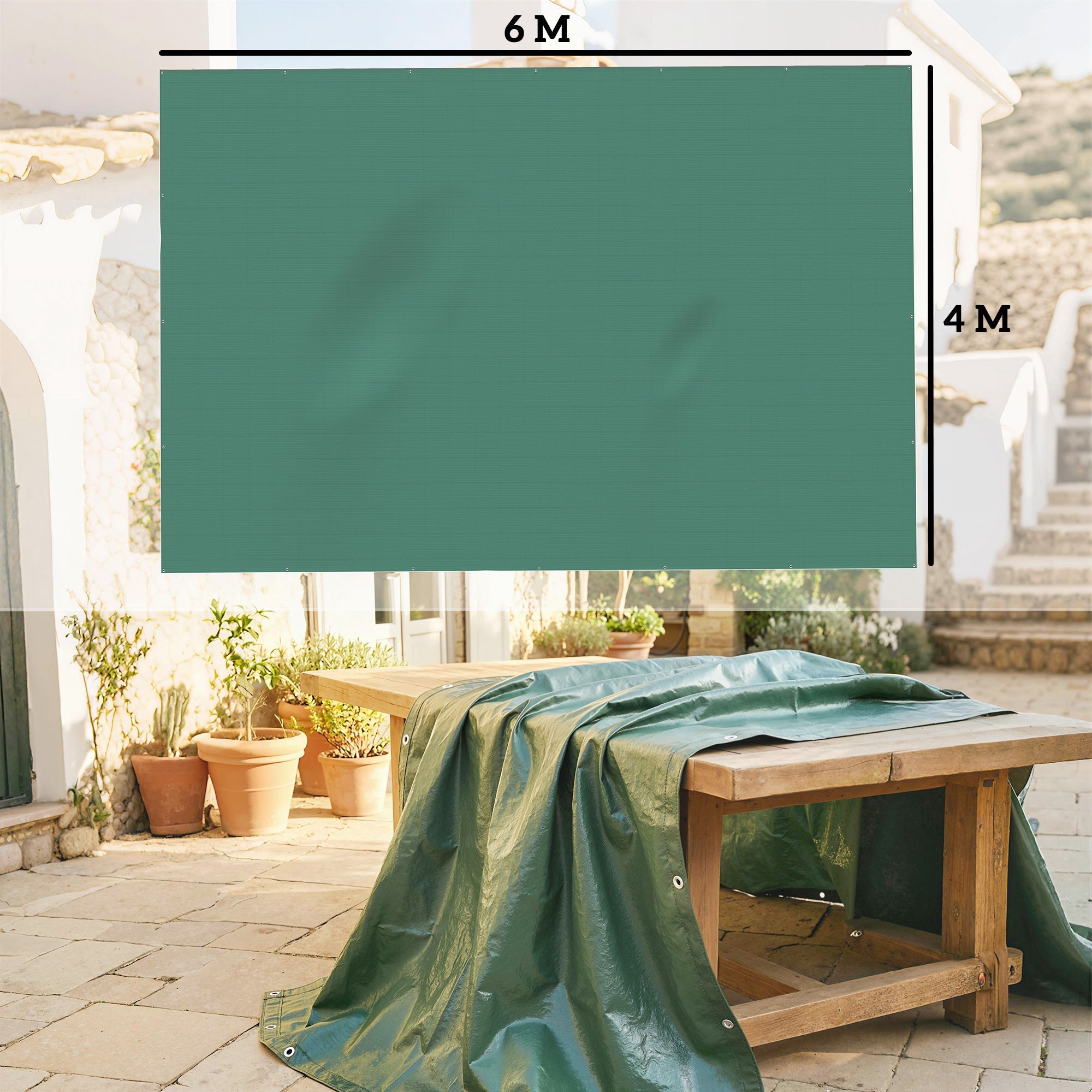 Outsunny 4 x 6m green waterproof tarpaulin with reinforced grommets and waterproof coating ideal for diy greenhouses