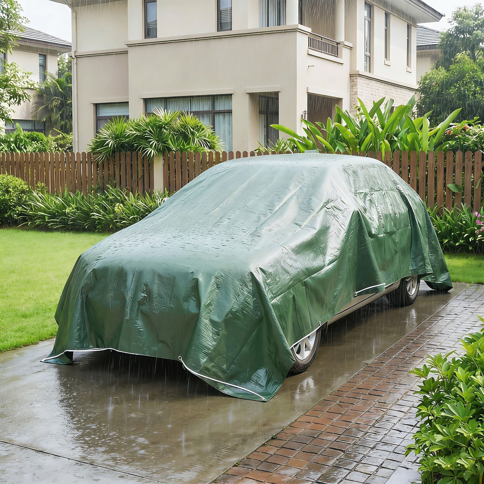 Green waterproof car cover with waterproof coating and reinforced grommets perfect for diy greenhouses