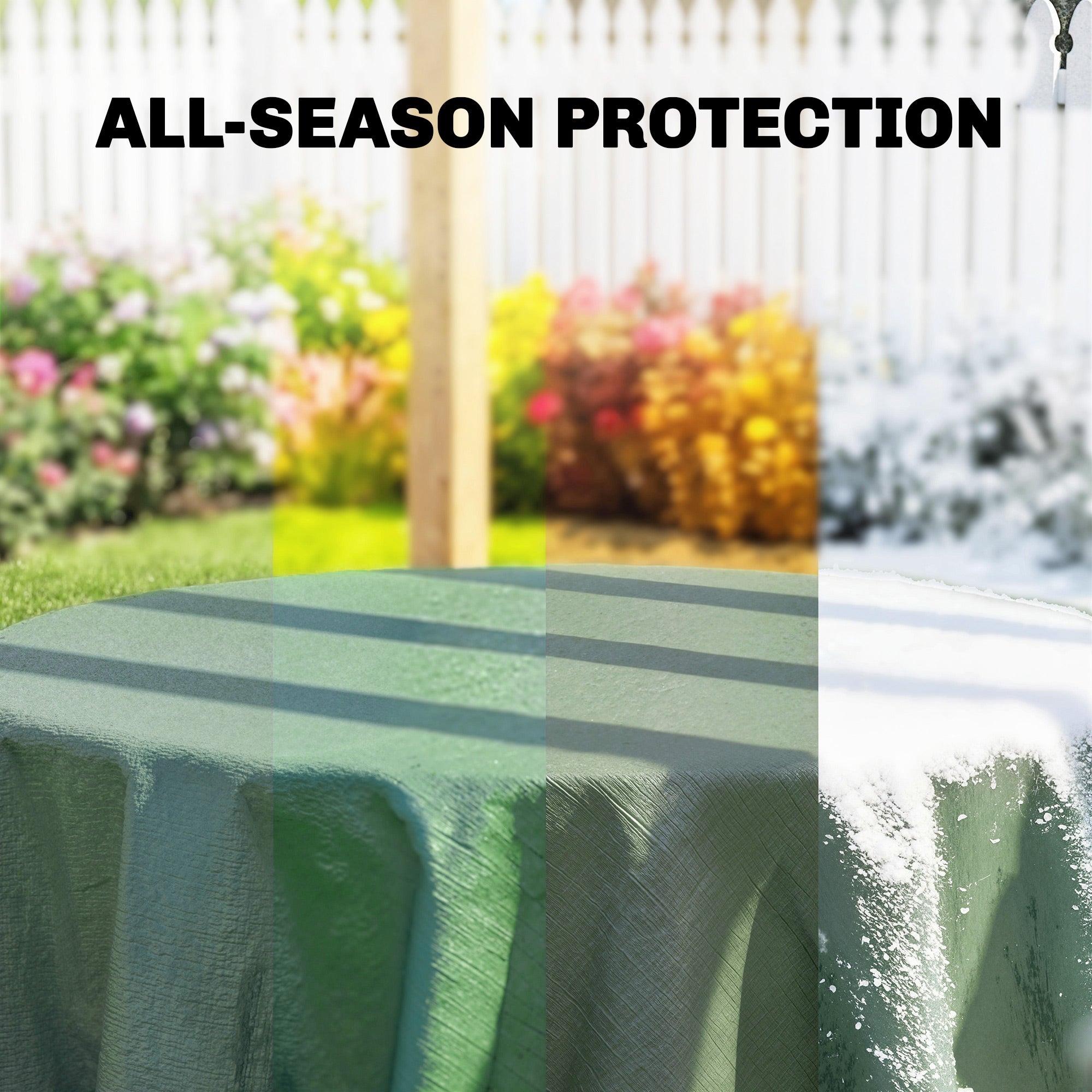Green outdoor table cover made of 90gsm tear-resistant pe tarp with waterproof coating and reinforced grommets for diy greenhouses